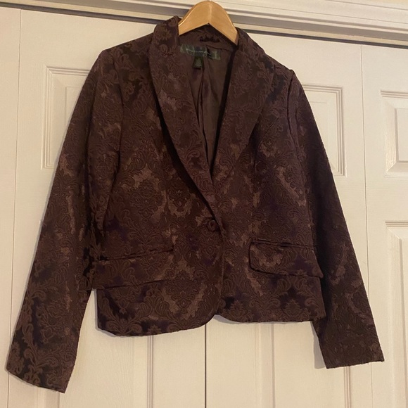 Apostrophe brocade fabric women’s wine colored blazer sz 12 - Picture 1 of 4